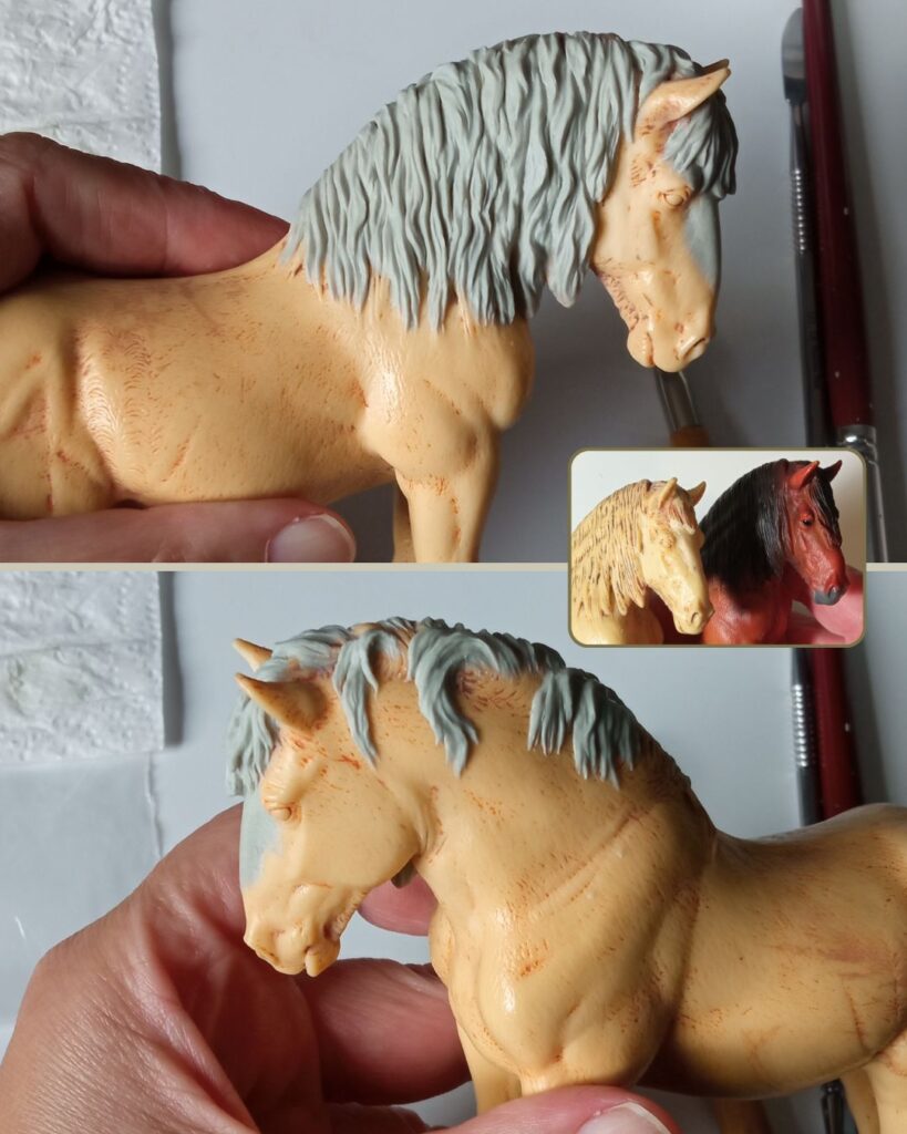 grzywa modelu konia ardeńskiego Collecta przerzeźbiona za pomocą Magic Sculpt